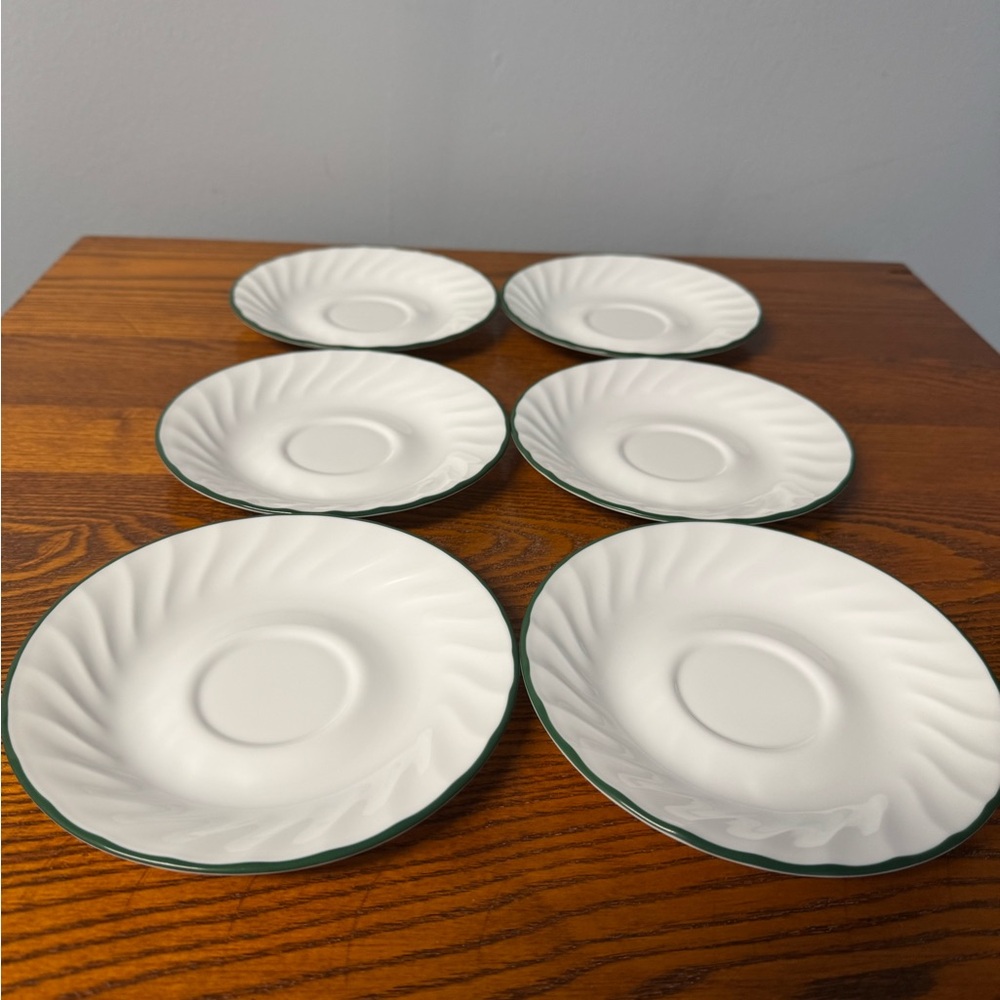 Corelle by Corning ~ Callaway Ivy Swirl ~ Green Rim Set of 6 - Picture 2 of 4